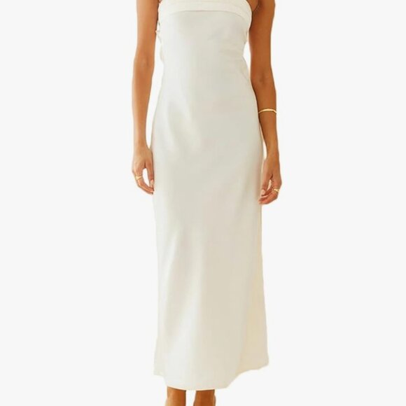 Realtix Satin Silk Backless Tube Tops Maxi Dress - Picture 1 of 4